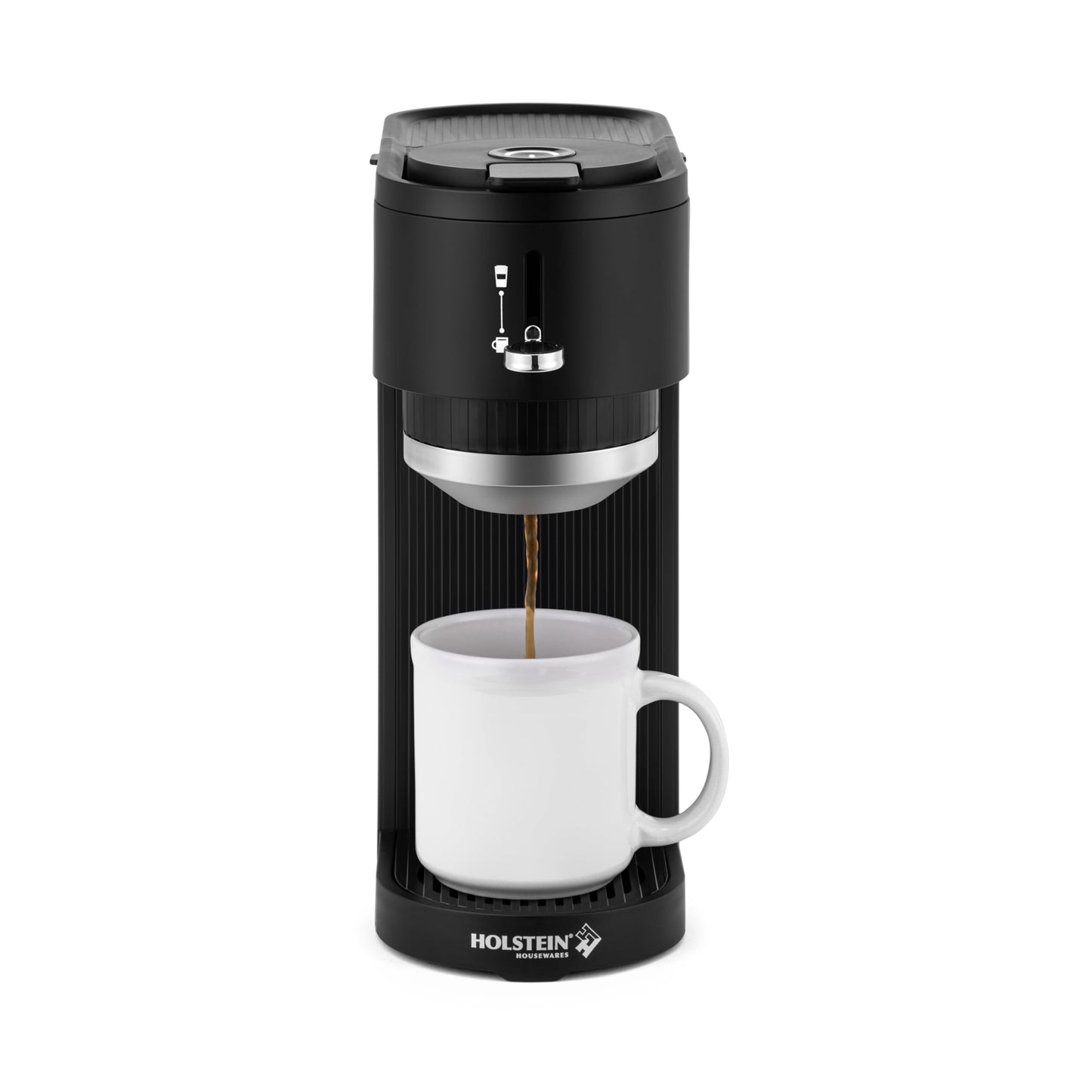 Holstein Housewares 2-in-1 Single Serve Coffee Maker, Dual Brew, Compatible with K-Cup Pods & Ground Coffee, Reusable Filter Included, Compact Drip Coffee Machine, 14oz Tank, Fits Most Cups - White