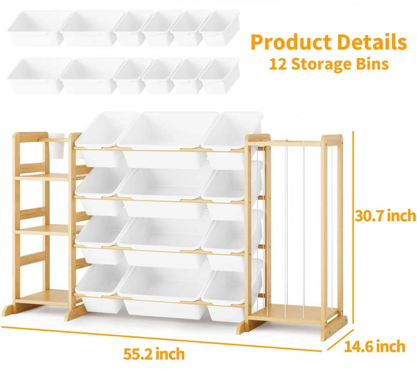 Toy Storage Organizer by [Brand Name] - Kids Playroom Bookshelf with 12 Bins & Stuffed Animal Storage | Ideal for Nursery & Toddler Rooms