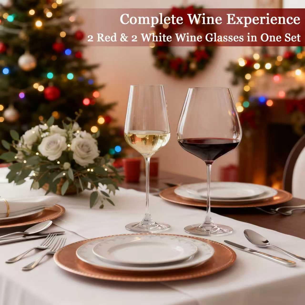 Physkoa Wine Glass Set of 4 – 2 Red (22oz) & 2 White (14oz) Hand-Blown Crystal Glasses, Perfect for Birthday, Wedding & Housewarming Valentines's Day Gifts