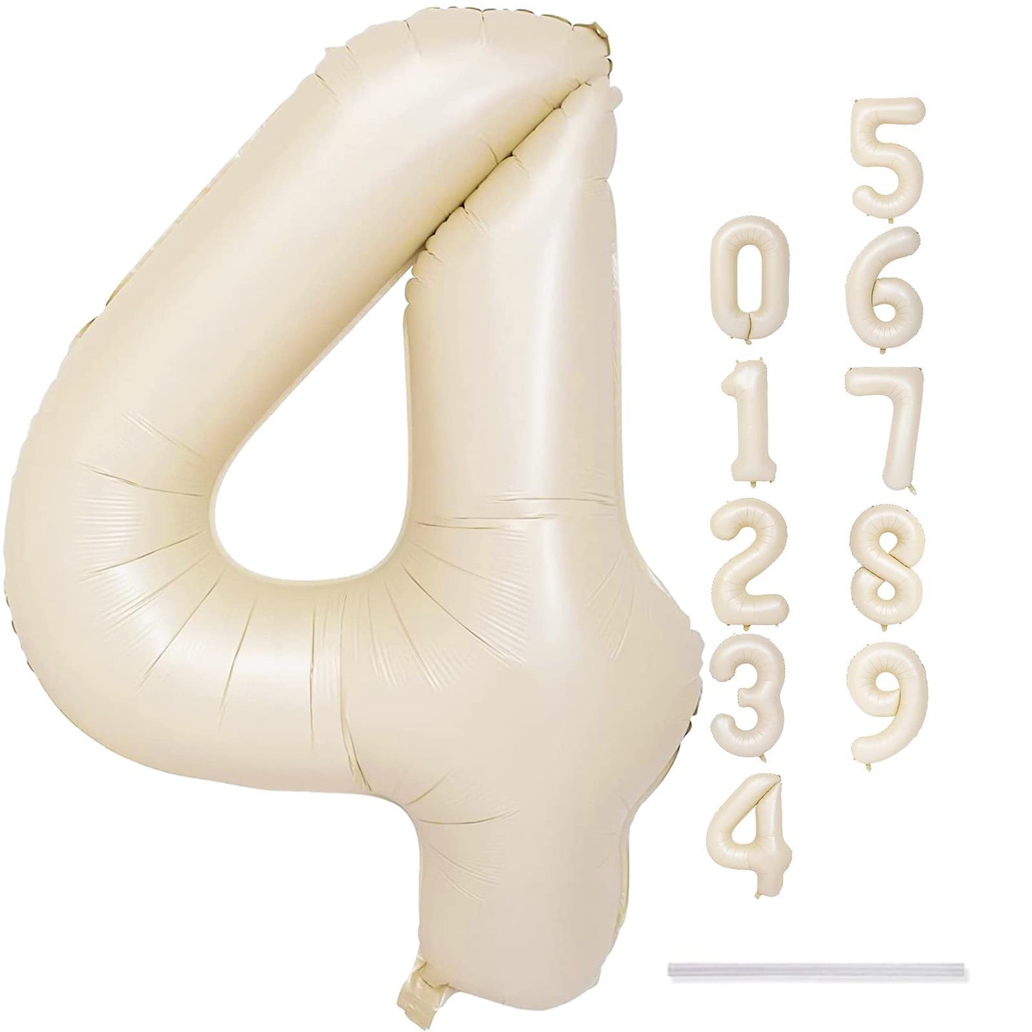 Cream 4 Balloons, 40 Inch Large Beige Foil Number Balloons Set 0-9, Self Inflating White Sand Digital 4 Helium Balloon for Boys Girls Women Birthday Anniversary Party Decorations Photo Shoot Supplies