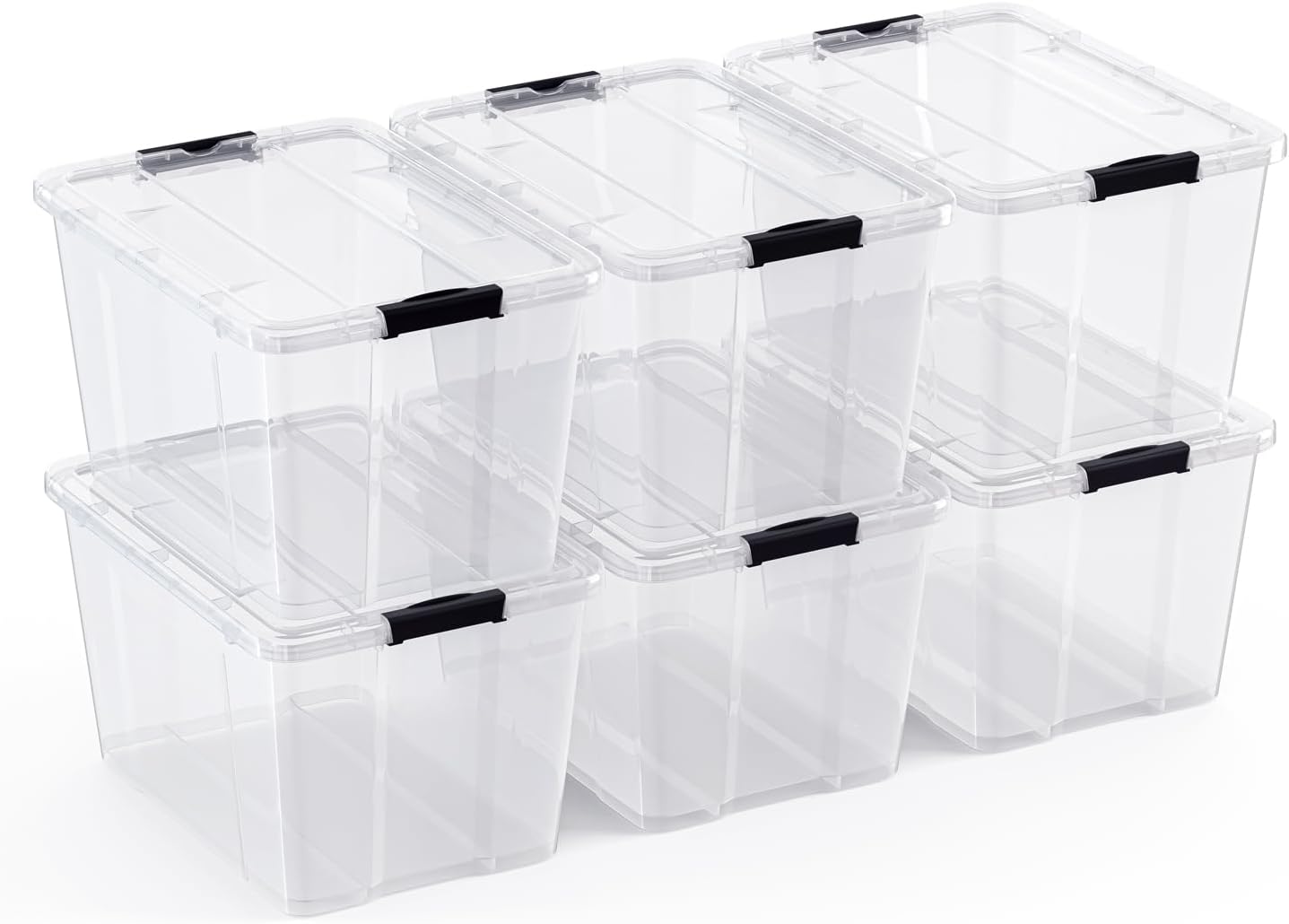 Lifetime Appliance Parts 34 Qt. Plastic Storage Bin Tote - Ultra Durable Lid & Secure Latching Buckles | Stackable Clear with Black Handle
