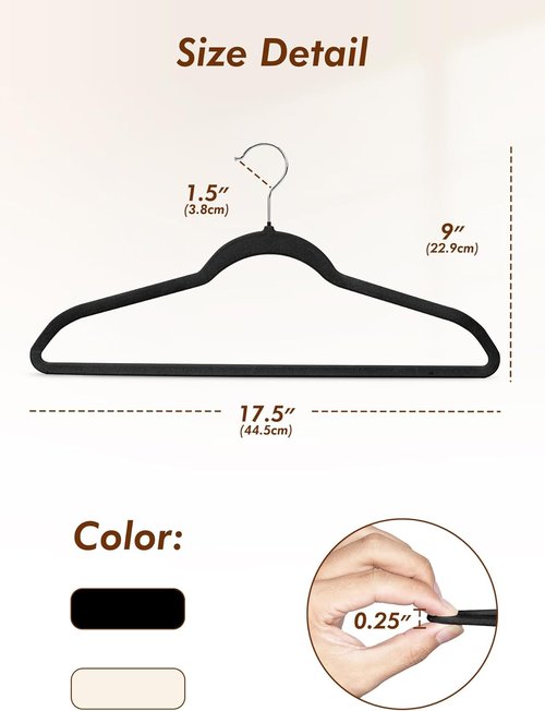 HOUSE DAY Black Velvet Hangers - 50 Pack Non-Slip Felt Closet Essentials, Space-Saving Design