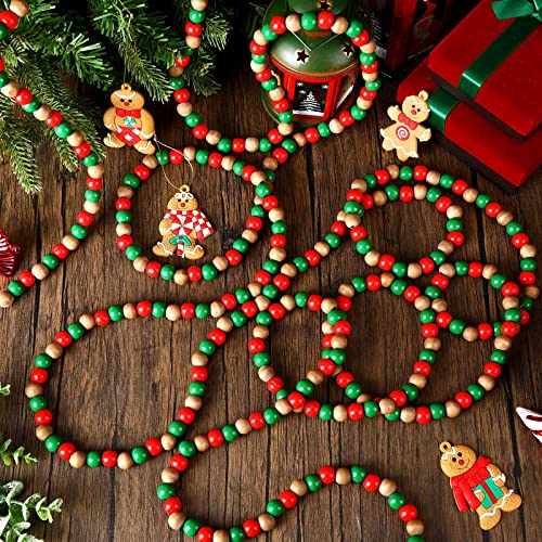 16ft Wooden Bead Garland Christmas Decor Red & Green Tree Ornament