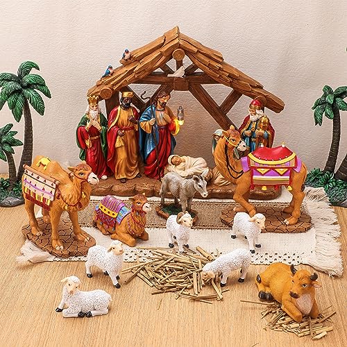 Barydat 10-Piece Nativity Animals Set - 7 inch Resin Manger Figurines