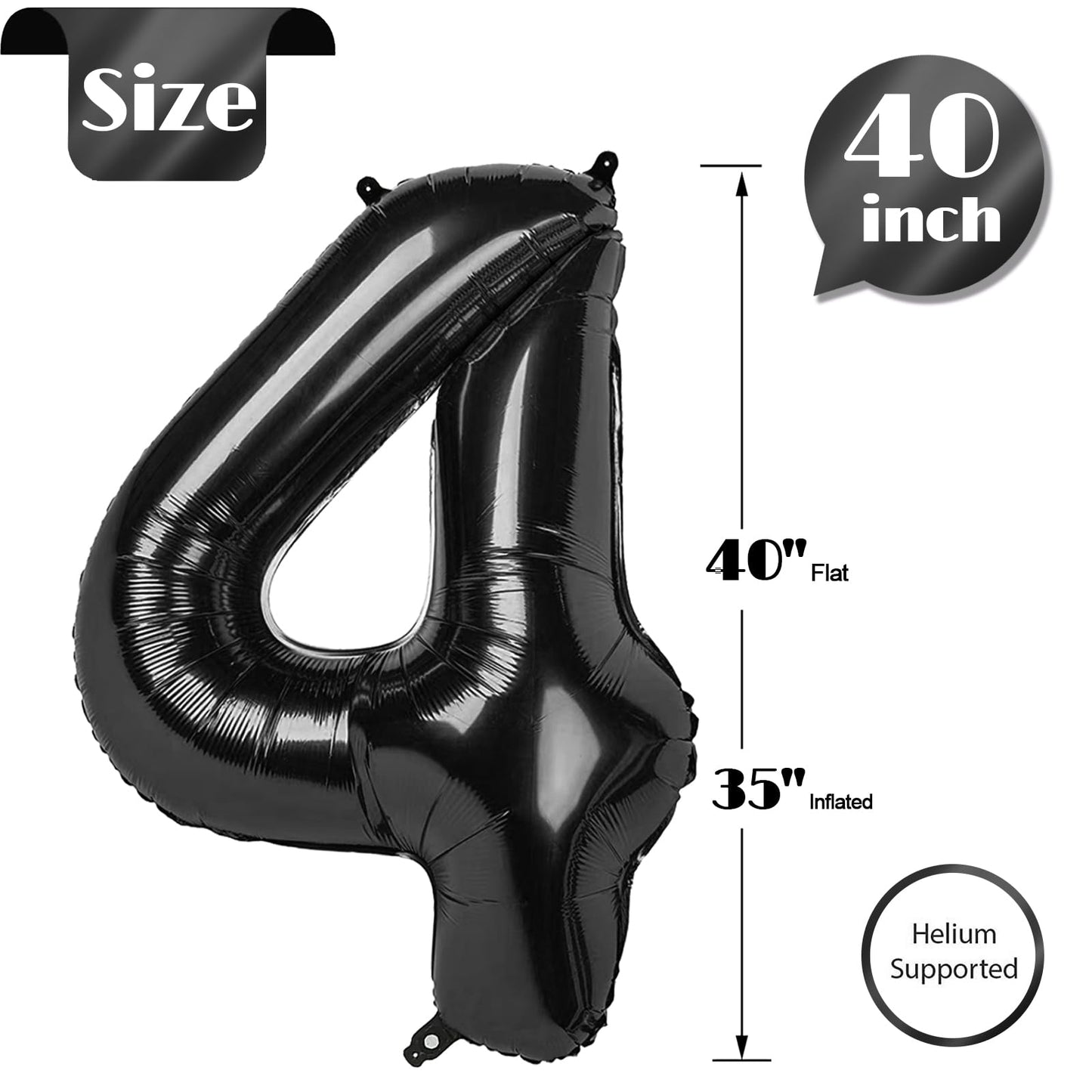 4 Balloon, Black Number Balloon 40 Inch, 4th Gold and Black Party Decorations, Four Large Numbers for Party Decor, Number 4 Balloon