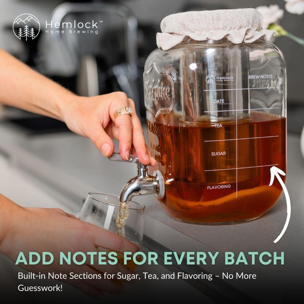 1 Gallon Kombucha Jar Starter Kit with Spigot, Continuous Kombucha Brewing Jar Kit, Glass Kombucha Starter Kit with Stainless Steel Mesh Filter (1GKJ)