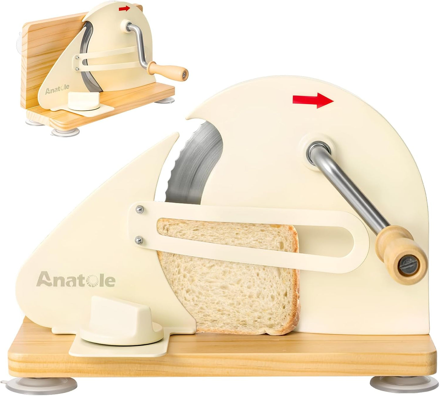 Anatole Foldable Manual Bread Slicer - Adjustable Thickness Hand Crank Cutter with Engraved Scale | Stainless Steel, 6 Suction Cups
