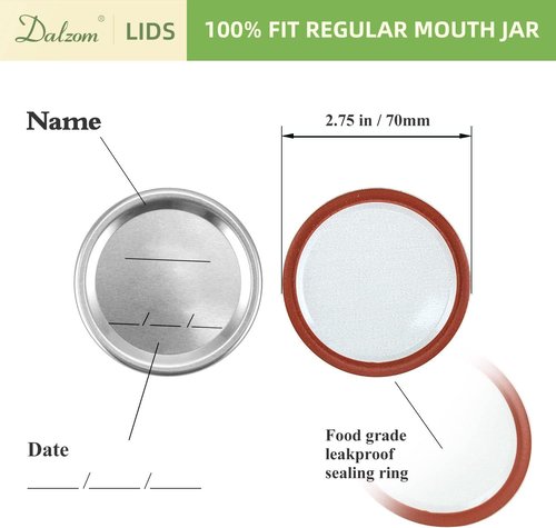 Dalzom® Premium Canning Lids & Rings - 24Pcs Regular Mouth Mason Jar Set | Food Grade, Airtight Seal