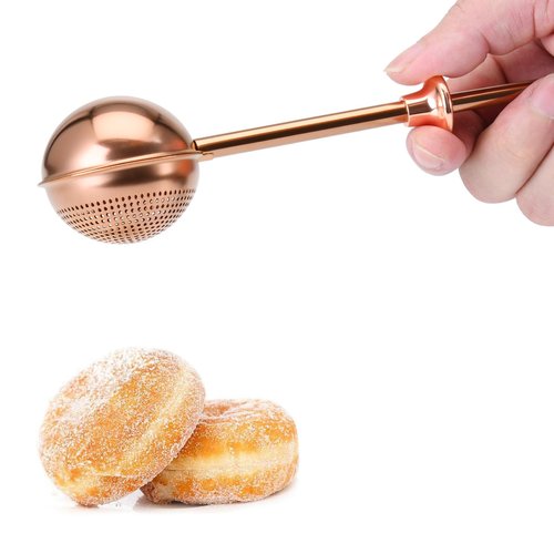 HULISEN Flour Duster for Baking, One-Handed Operation, 304 Stainless Steel Powdered Sugar Shaker Duster, Pick Up and Dust Flour Sifter, Gift Package, Brown