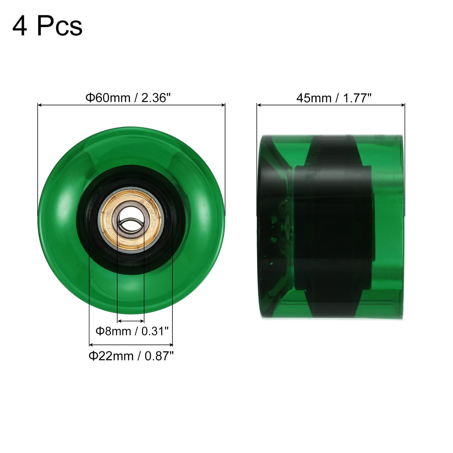 PATIKIL 60mm Longboard Wheels with Bearings ABEC-11, 4 Pack Street Wheels for Skateboards Cruiser Wheel Replacement 80A, Clear Green Golden