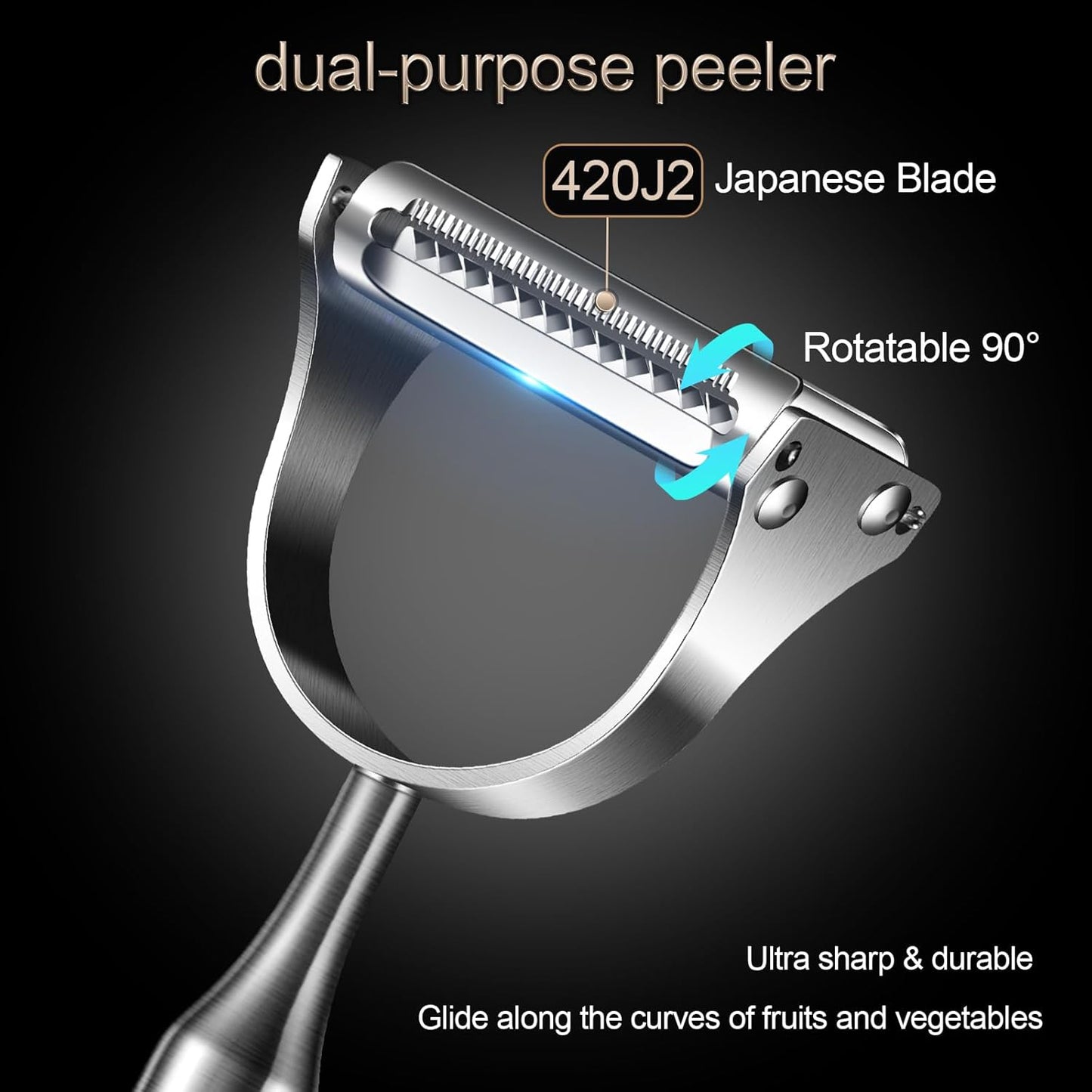 Skiennix Stainless Steel Vegetable Peeler - 2-in-1 Multi-Function Design for Fruits & Veggies | Silver
