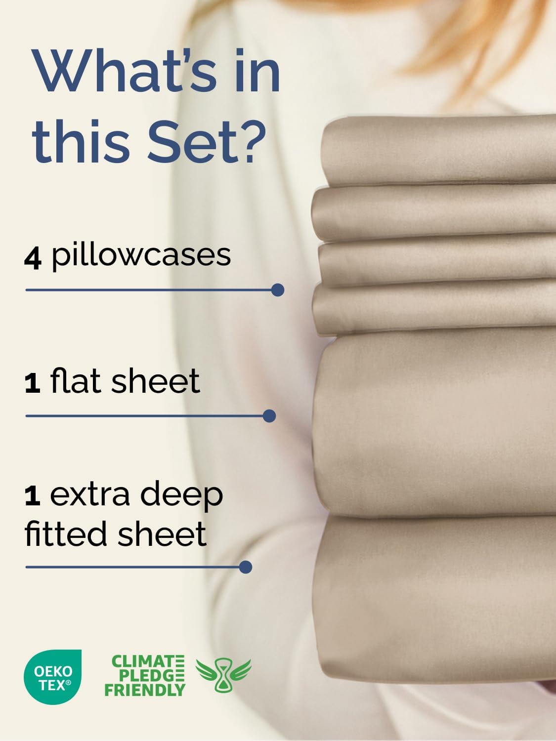 Skiennix Extra Deep Queen Sheet Set - 6 Piece Breathable Cooling Bedding - Soft Wrinkle-Free Cream