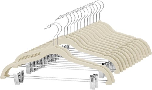 Cozymood Velvet Skirt Hangers 36 Packs Ultra Thin Hangers with Clips Non Slip Velvet Pant Hanger Space Saving Clothes Hanger with Clips for Pants, Skirts, Jeans, Shorts (Beige)
