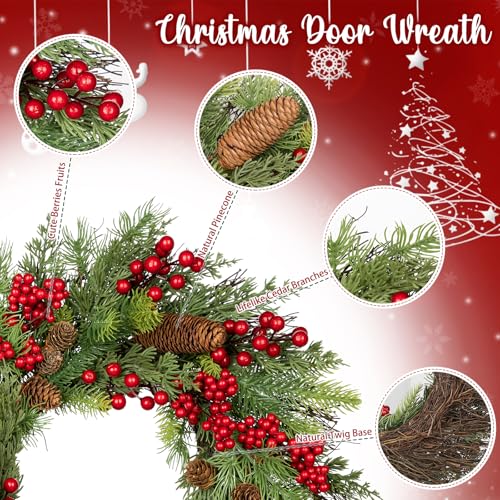 20 inch Christmas Wreath, Wreath for Front Door Wreaths with Red