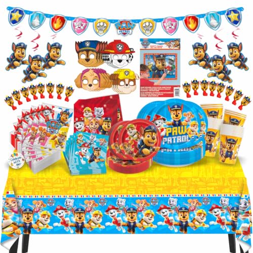 Paw Patrol Boy Birthday Party Supplies Set - Serves 16 with Plates, Cups, Masks & Decorations - UltimateXL Variation