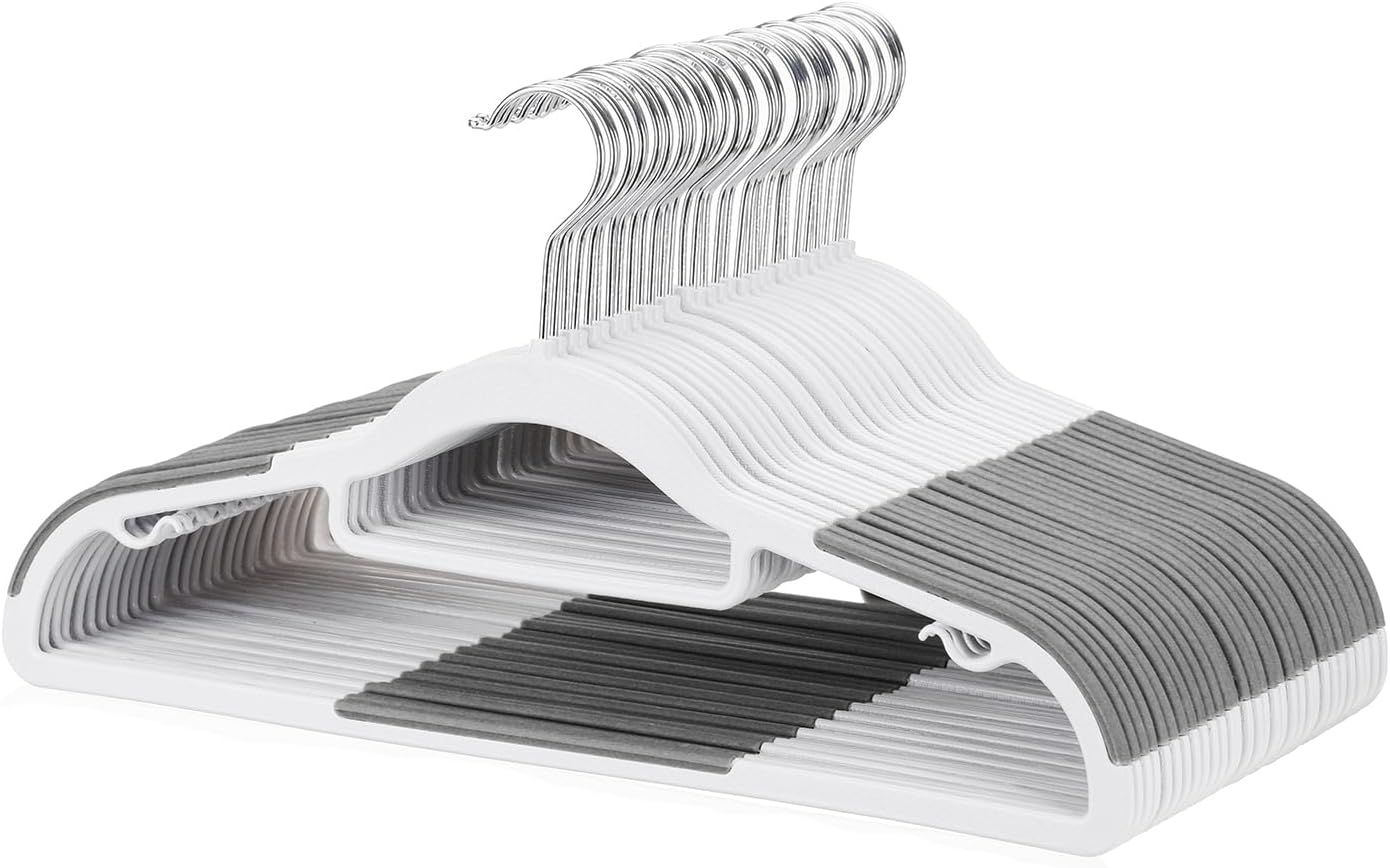 Skiennix 30-Pack Plastic Clothes Hangers - Space-Saving, Non-Slip, 360° Swivel Hook, Slim Design in White & Dark Gray