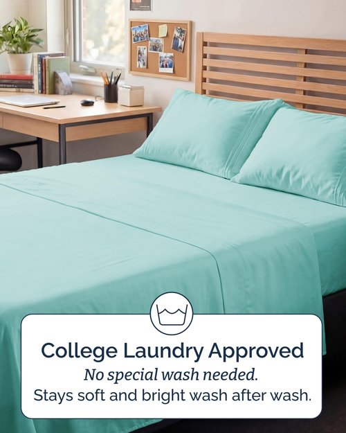 Full XL Bed Sheet Set by [Brand Name] - 4-Piece Soft & Breathable Hotel Luxury Bedding - Deep Pockets, Fade & Wrinkle Free - Spa Blue