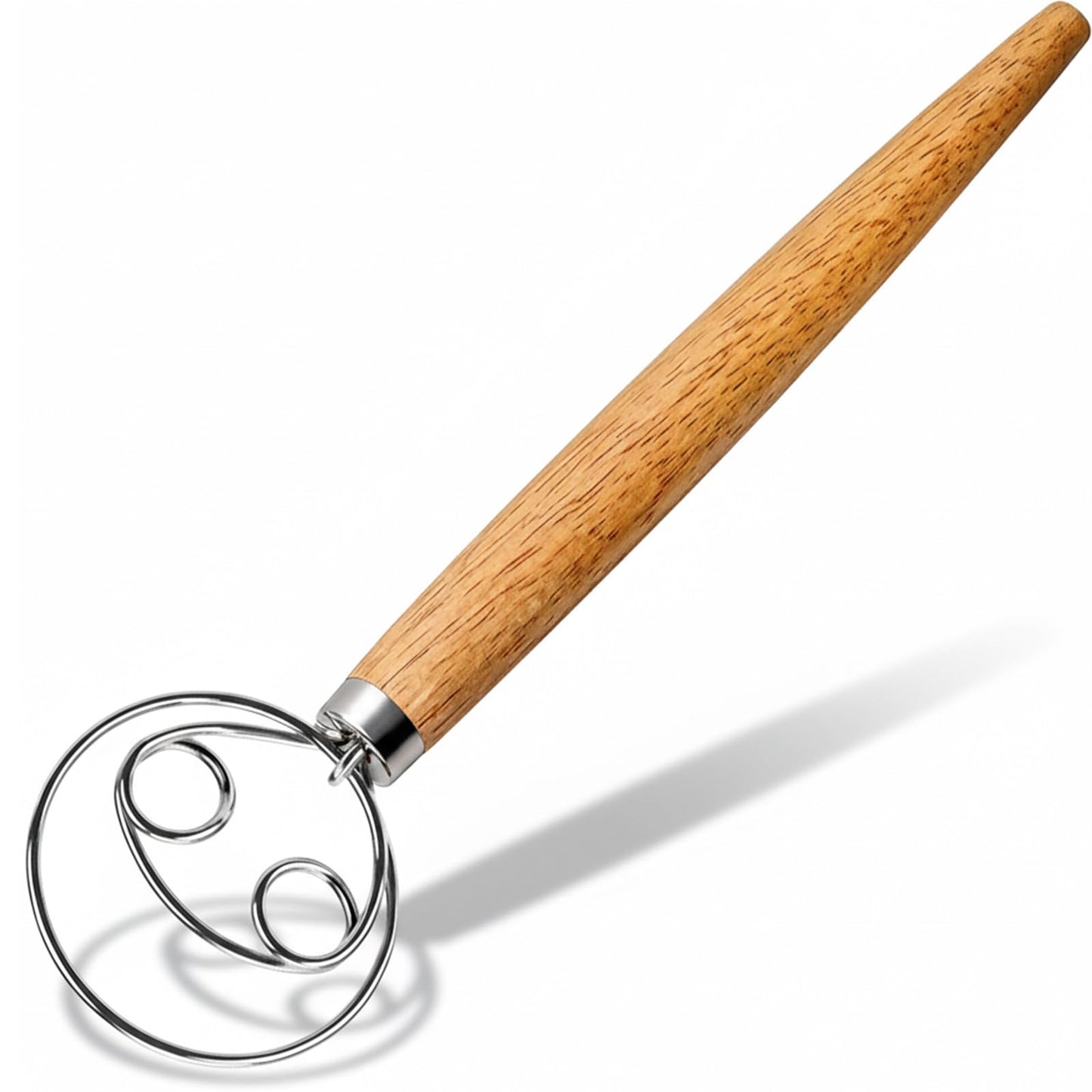 Maxjoy Danish Dough Whisk for Bread Sourdough Baking Mixing - Stainless Steel Hook with Wooden Handle