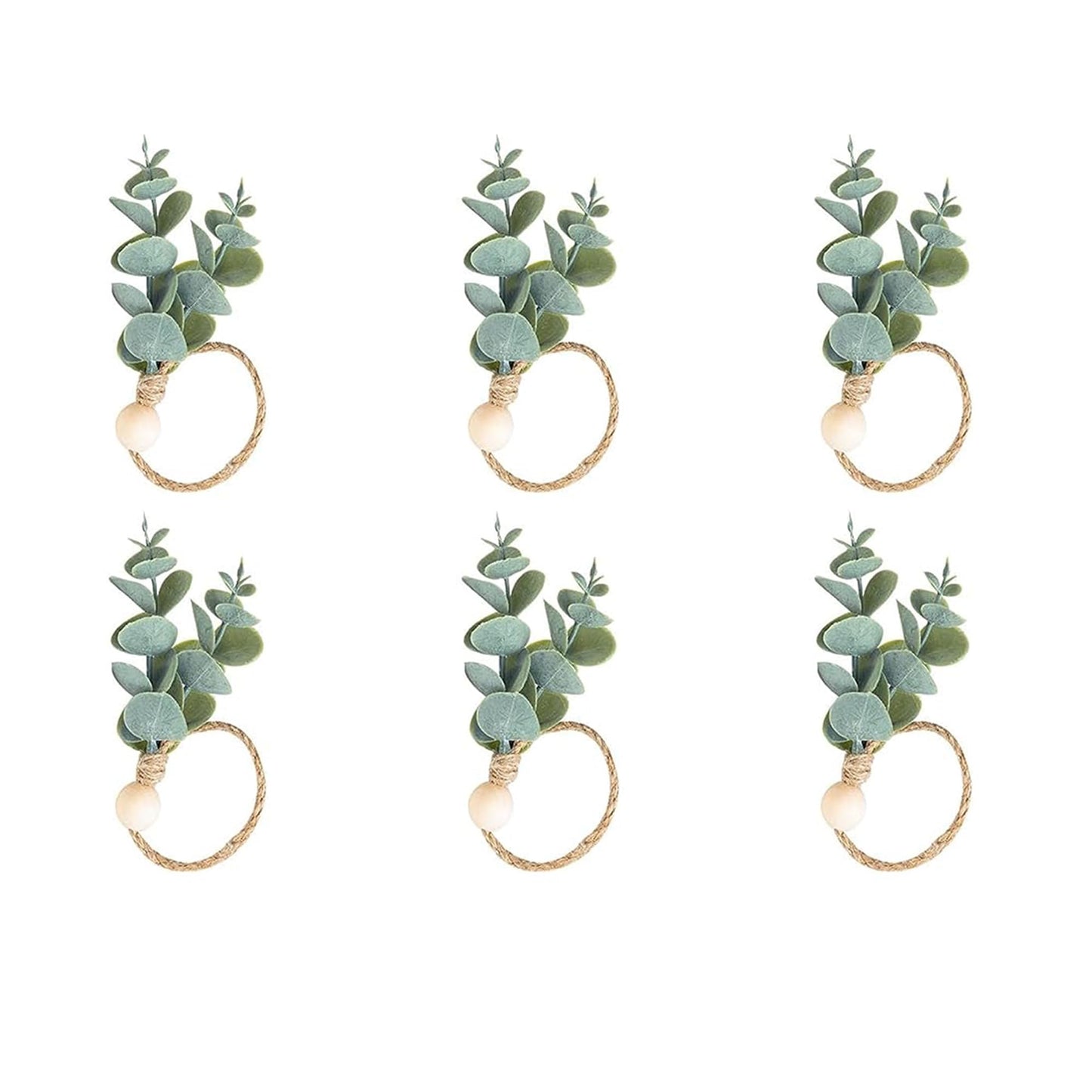 Defined Deco Napkin Rings Set of 6, Boho Green Leaf Napkin Rings for Spring Summer, Thanksgiving Christmas,