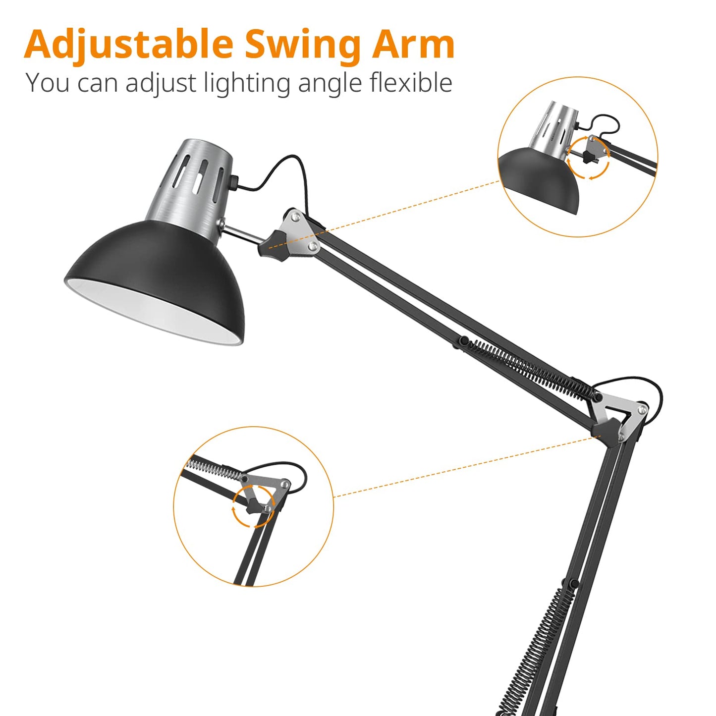 LEPOWER Floor Lamp, Swing Arm Floor Standing Lamp, Industrial Floor Lamp with Heavy Metal Base, E26 Lamp Base Floor Light, Modern Reading Lamp for Living Room, Bedroom, Study Room, Office Black