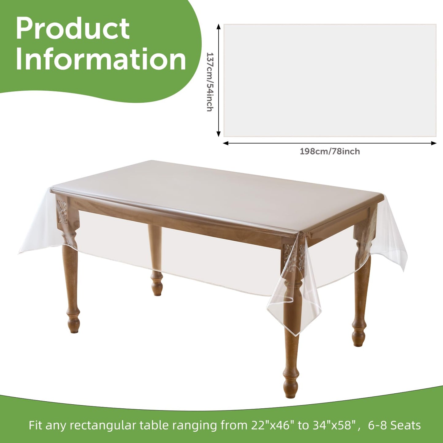 Spring rain Clear Table Cover Protector 54 x 78 Inch, PVC Plastic Tablecloth, Waterproof Oil Spill Proof Stain Resistant & Wipeable, Rectangle Vinyl Tablecloth for Desk Coffee Dining Room Table