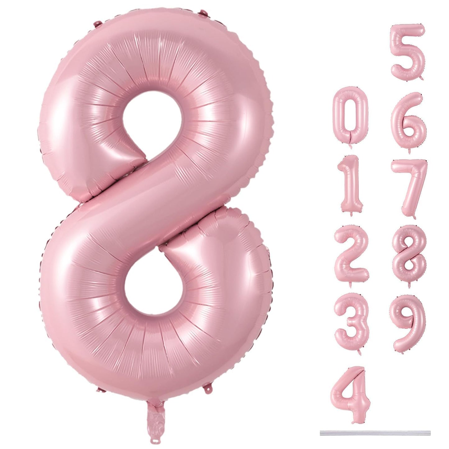 Pastel Pink 8 Balloons, 40" Giant Helium Foil Number 0-9 Light Pink Birthday Balloon for Girls, Self Inflating Digit 8 Balloons for Women Anniversary Graduation Princess Party Decorations Supplies
