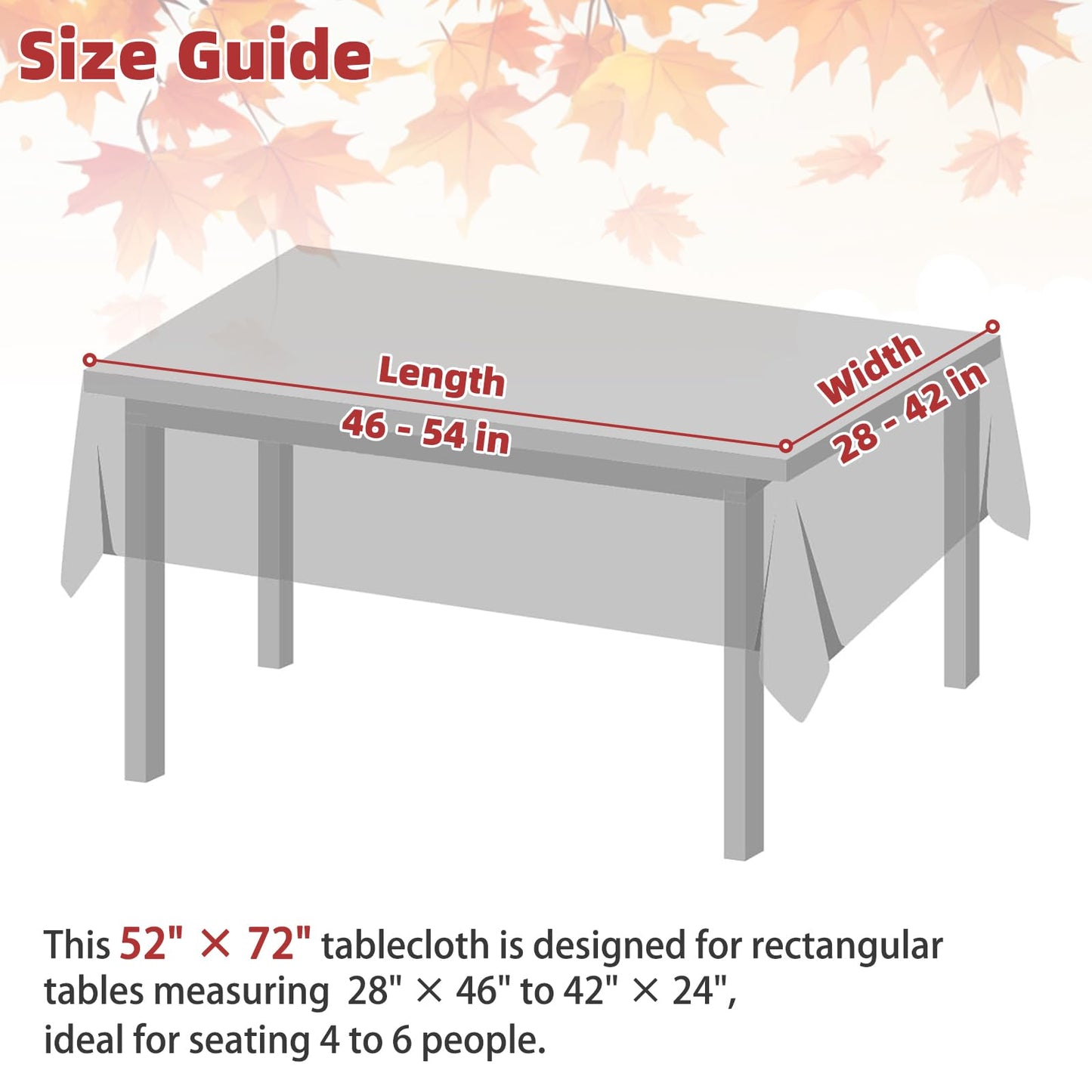 NESAYVER Fall Vinyl Tablecloth with Flannel Backing for Rectangle Tables 52x70 Inches,Waterproof Wrinkle & Stain Resistant Thanksgiving Decorations Fit for Dining Parties Buffets Weddings,Maple Leaves
