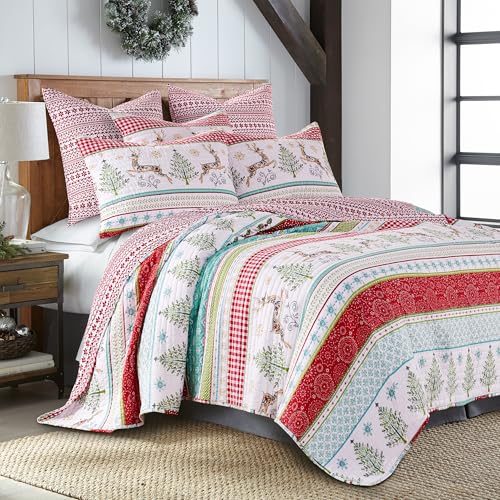 Levtex Home Merry & Bright Reversible Full/Queen Christmas Quilt - Deer & Trees, Microfiber