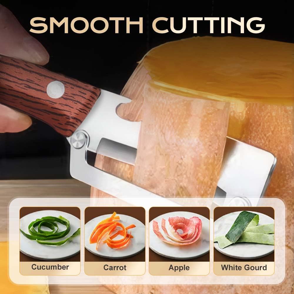 Skiennix 2-in-1 Vegetable Peeler - Stainless Steel Blade & Wooden Handle | Kitchen Tool Set (2 Pcs)