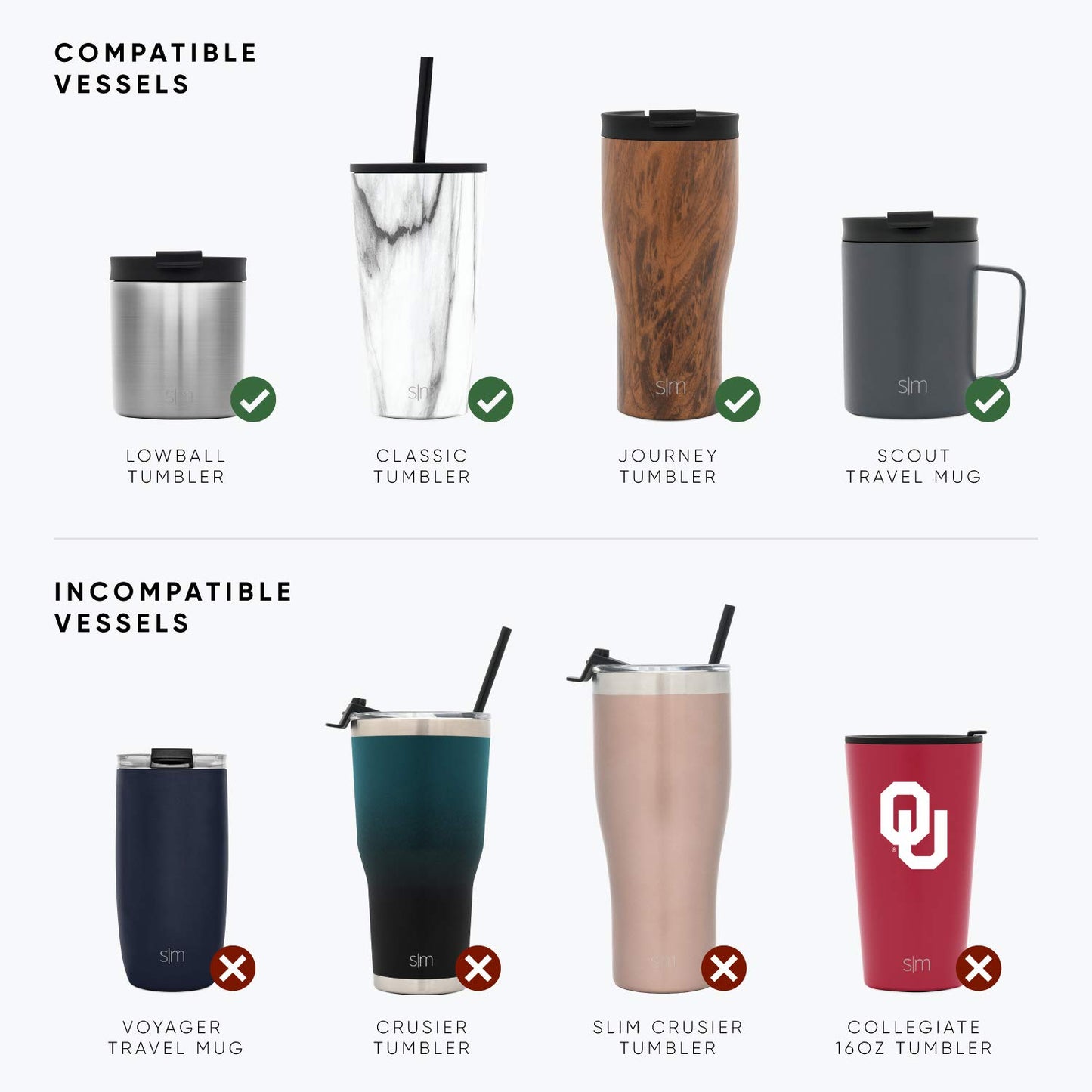 Simple Modern Tumbler Lids | 3 Pack | Reusable Replacements ONLY Fits Simple Modern, S|M | Stainless Steel Classic, Journey, Scout Travel Coffee Mug Water Bottle | Classic Collection | Malibu