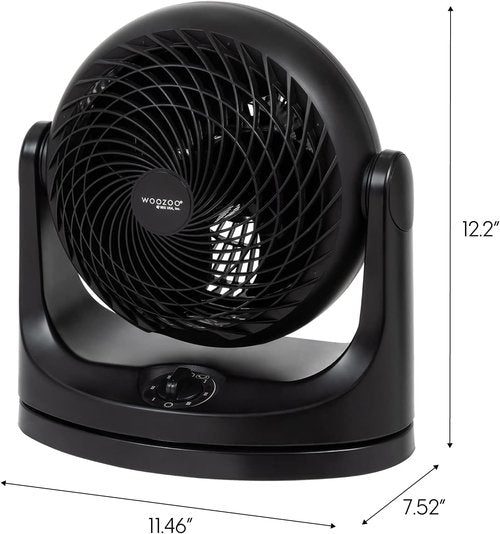 IRIS USA WOOZOO Oscillating Desk Fan - 3 Speeds, 36ft Air Distance, 29db Quiet Motor | Compact Black Design for Bedroom & Office