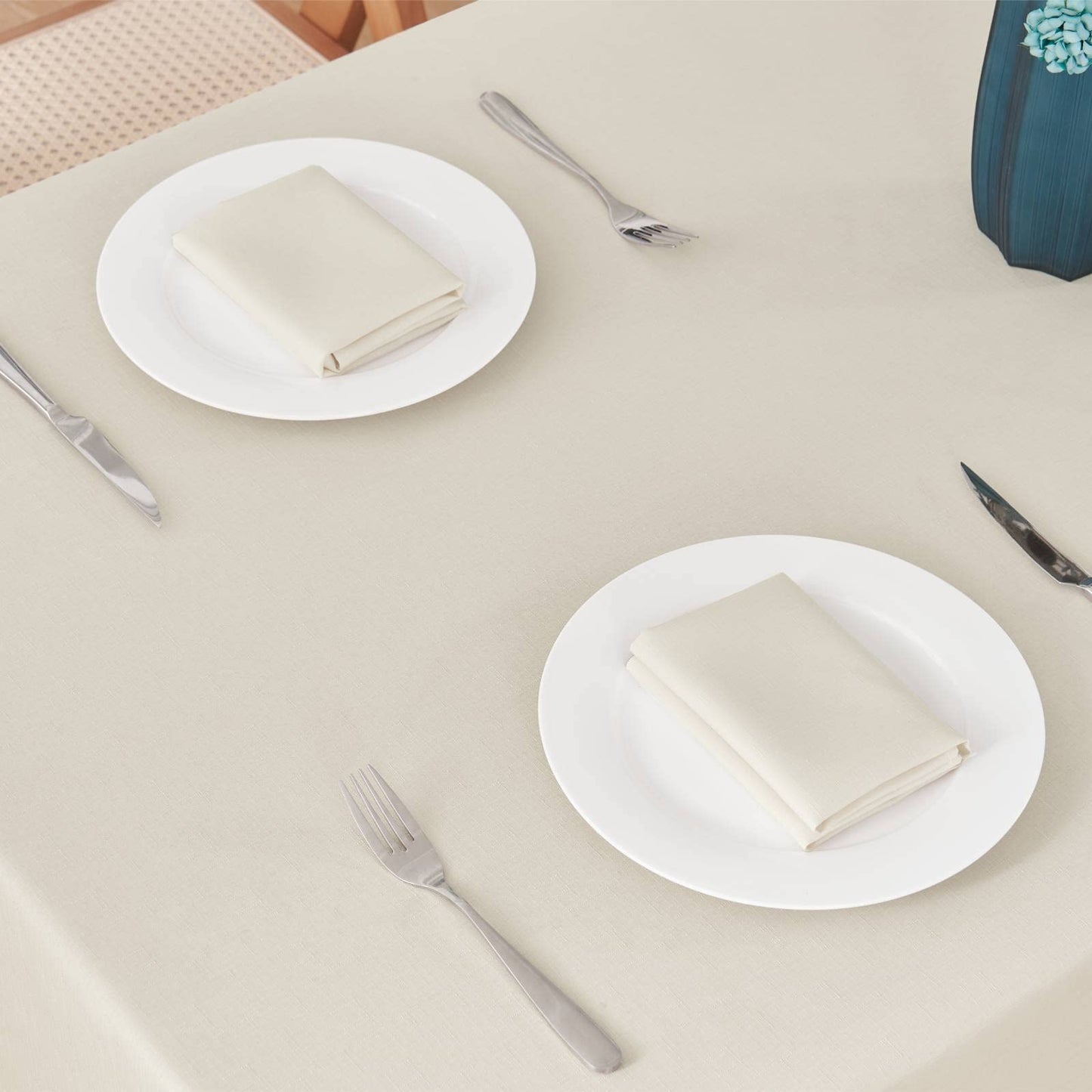 Veblandy Rectangle 8 Feet Tablecloth 60x120 inch Linen Textured Table Cloth Stain and Wrinkle Resistant Washable Polyester, Decorative Table Cover Waterproof for Dining, Buffet and Camping, Beige