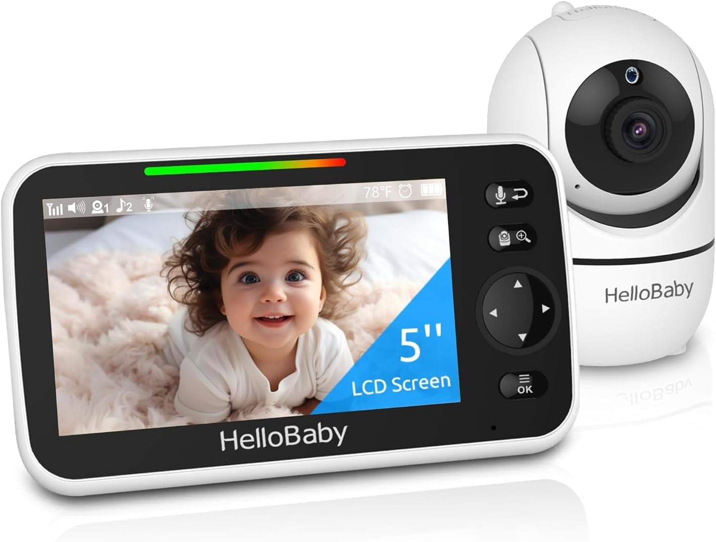 HelloBaby Baby Monitor - 5" Screen with 30-Hour Battery, Night Vision & 2-Way Talk | HB6550