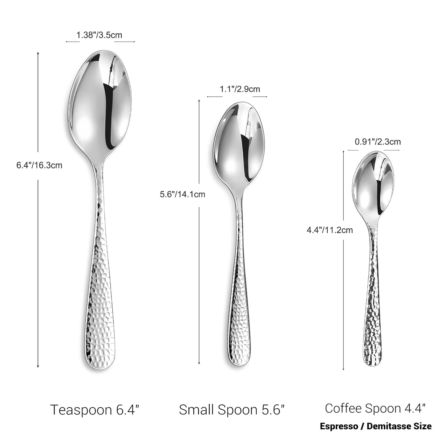 KEAWELL Premium 4-Piece Louise Hammered Spoons Set, 18/10 Stainless Steel, Set of 4, Fine Spoon Set with Round Edge, Dishwasher Safe (6.4" Teaspoons)