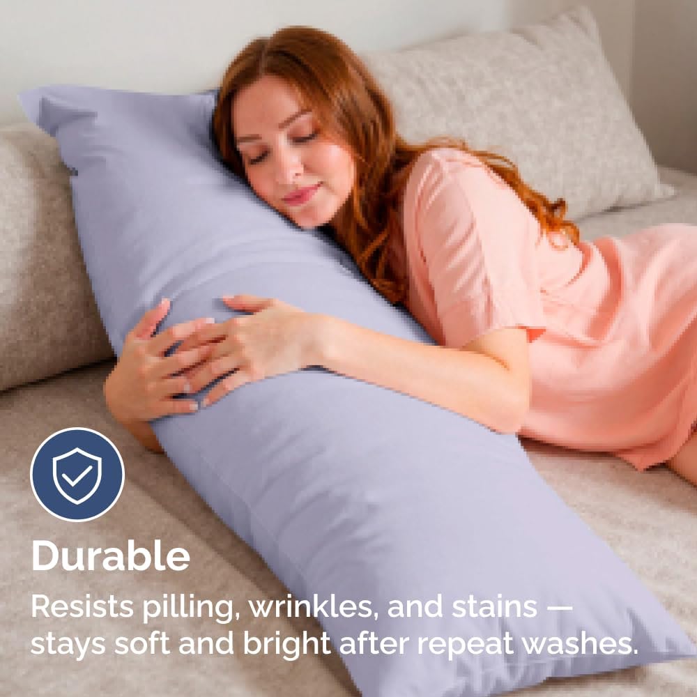 Skiennix Body Pillowcases Set of 4 | Soft 20x54 Long Pillow Covers for Side Sleepers - Breathable & Fade Resistant - Machine Washable (Light Lavender)