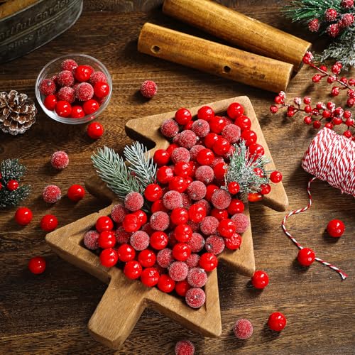 320 Pcs Christmas Artificial Cranberries Vase Fillers - Frosted & Non-Frosted