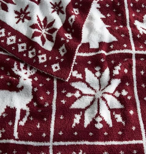 R.SHARE Christmas Throw Blanket 50x60 Red / White Fuzzy Cozy Snow Deer Tree Pattern