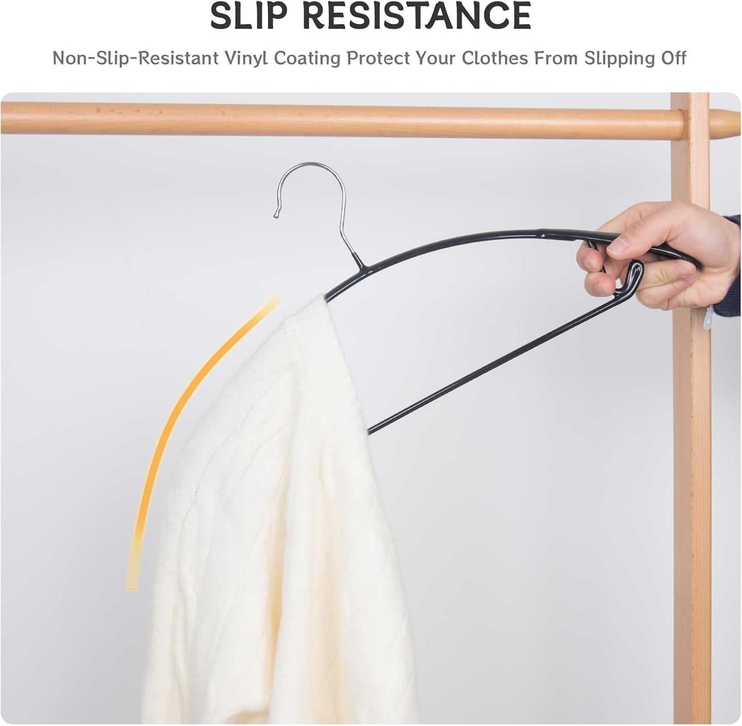 Nature Smile Non-Slip PVC Coating Hangers - Wide Shoulder Design for Suits & T-Shirts | Black, 10-Pack