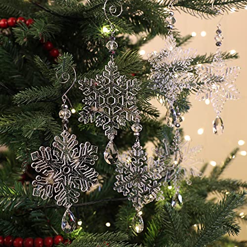 HUADODO 6 Pieces Clear Acrylic Snowflake Ornaments for Christmas Tree Decorations, 6 Inch Winter Holiday Decor