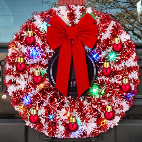 Wavwavw Christmas Car Spare Tire Wreath LED Garland - Red & White (DIY Kit)