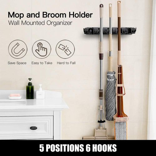 IMILLET Mop and Broom Holder - Durable Stainless Steel Design | 2-Pack, Black