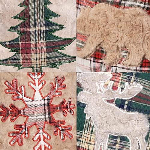 LUBOT 4 Pack Christmas Stockings 20" Red Green Plaid Plush Rustic Farmhouse Decor