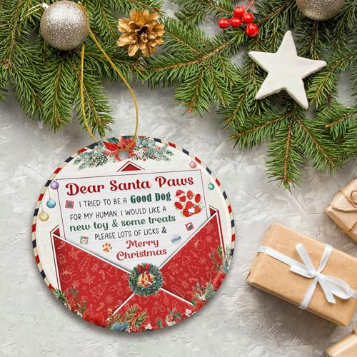 Dear Santa Paws Dog Ornament 2025 | Puppy First Christmas Ornament – Santa 3 Edition