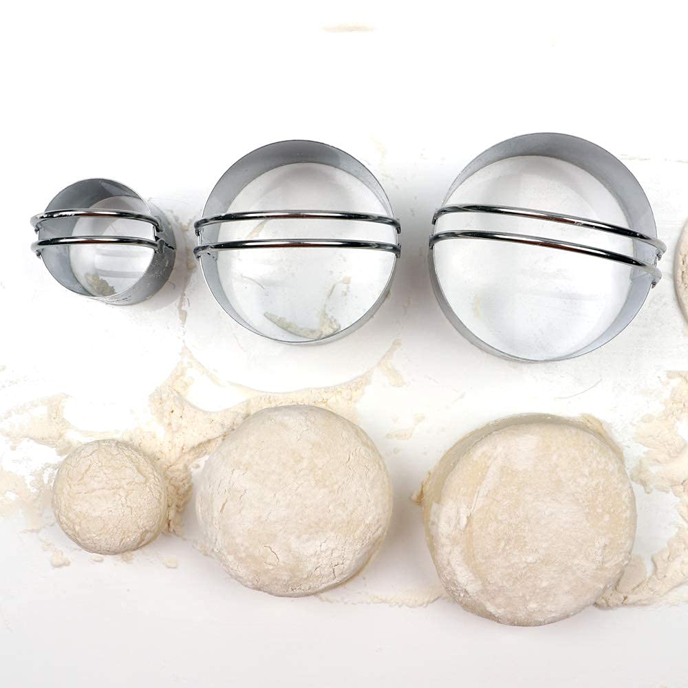 HULISEN Biscuit Cutter Set (3 Pieces/Set), Stainless Steel Round Cookies Cutter with Handle, Professional Baking Dough Tools, Gift Package