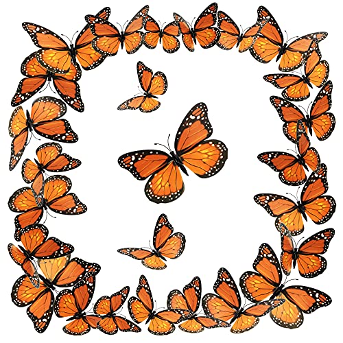 Monarch Butterfly Decoration 3D Halloween Butterfly Wall Decor Halloween Orange Fake Monarch Butterflies Realistic Artificial Wall Decal for Home Craft Day of The Dead Party Favor(60 Pieces,4.72 Inch)