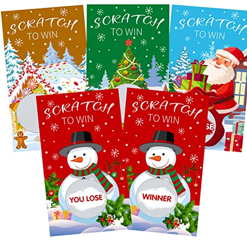 Christmas Scratch Off Cards Set - Party Game Raffle Tickets with Santa & Holiday Designs