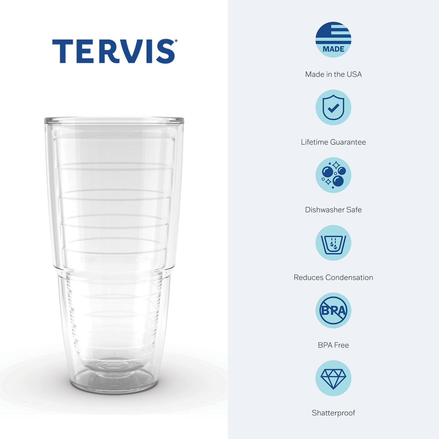 Tervis White Daisies Made in USA Double Walled Insulated Tumbler Travel Cup Keeps Drinks Cold & Hot, 24oz, Clear
