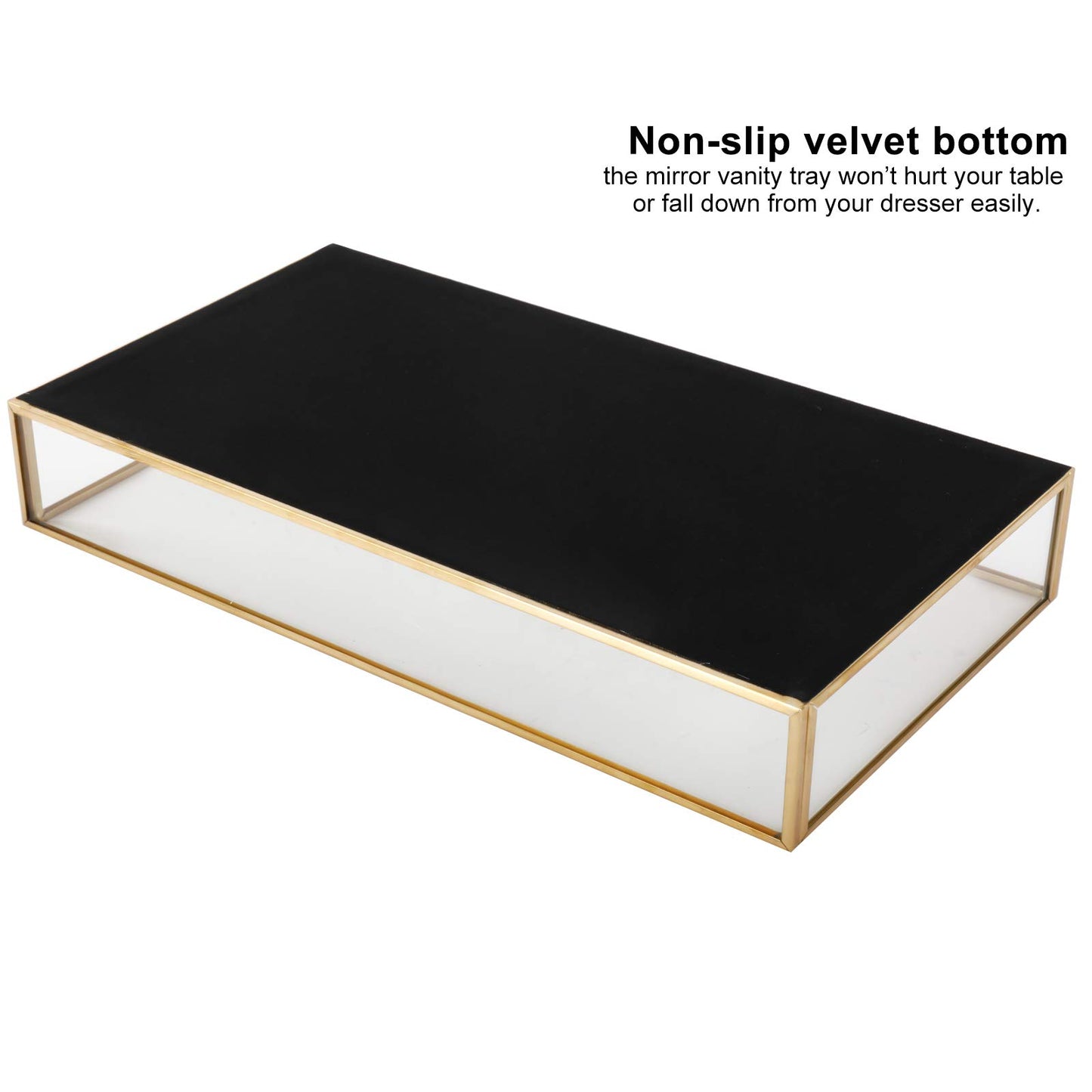 HighFree Rectangle Gold Mirror Tray, Decorative Glass Mirrored Gold Tray, Brass Gold Mirror Perfume Trays for Dresser, Vanity Tray for Cosmetics, Makeup, Trinket,Jewelry(11.8x7.9x2)
