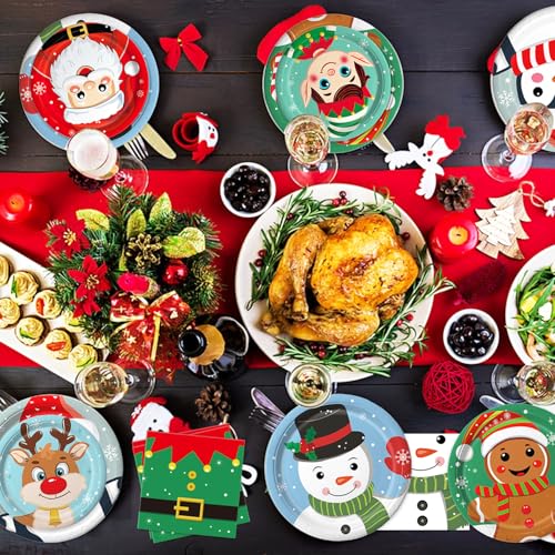Christmas Paper Plates & Napkins Set Serves 30 — 3 Dinner Plates + 3 Dessert Plates + 40 Napkins