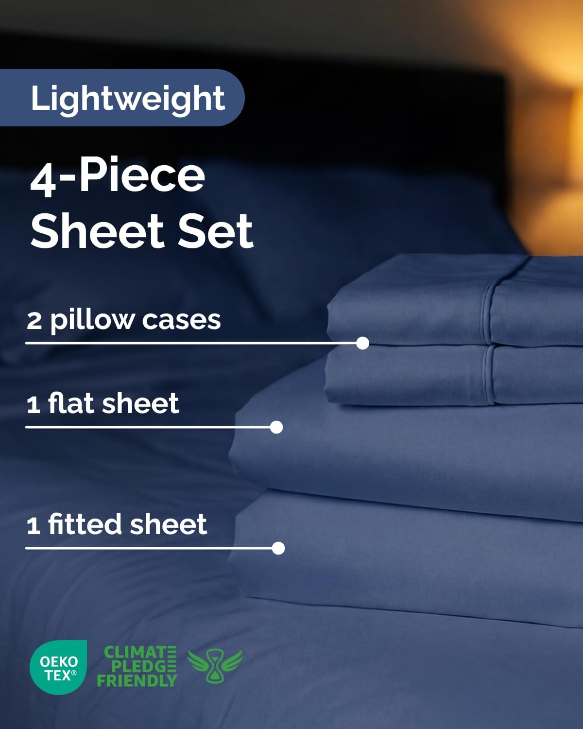 Lightweight Bed Sheet Set by [Brand Name] - Cooling Full Size Bedding for Hot Sleepers - Soft, Breathable with Deep Pockets - Navy Blue
